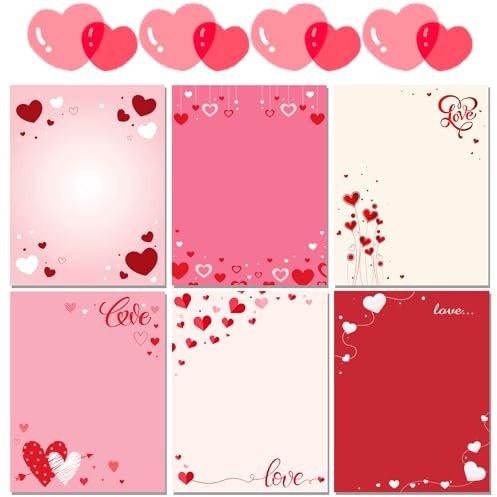 FANOST Valentine‘s Letter Paper Set - 60 Sheets A4 A4 (8.5“x11”) Red Heart Love Pattern Stationery Paper for Romantic Handwritten Notes, Premium Writing Paper Gift for Her/Him Boyfriend/Girlfriend