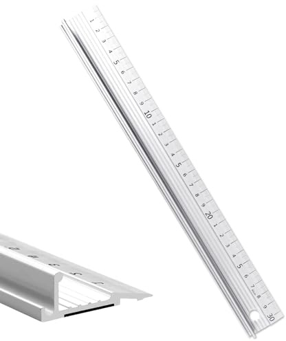 30cm Aluminium Metal Ruler for Cutting with Raised Handle & Non-Slip Base - Safety Edge Measuring Tool for Craft, DIY and Precision Work