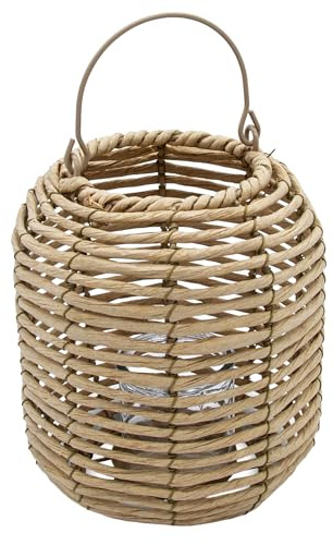 Rattan Windlicht Natur mit Kerzenglas - 23 x 19 cm - Bast Laterne mit Bügel zum Hängen - Korbgeflecht Tischlaterne Boho Chic Deko Kerzenhalter Teelichthalter für Innen und Außen mit Tragegriff