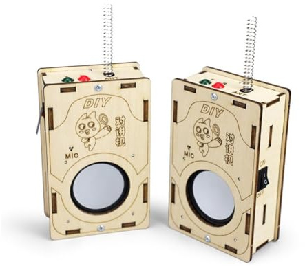 NONDK 2st Walkie Talkies Gör-Det-Själv-Set Wood Long Range Electronic Learning DIY-Tillbehör Handhållen Radiointercom
