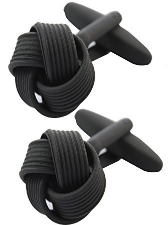 COLLAR AND CUFFS LONDON Boutons de Manchette - avec Boîte - pour Homme Nœud Noir - Laiton - Un Design Classique - Couleur Noir - Rond - Une Paire