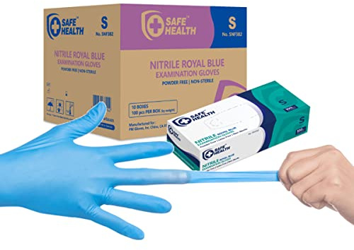 Safe Health Nitrile Exam Gloves – Medium, Latex-Free, Powder-Free, Case of 1000, 3.5 mil Blue Disposable Gloves, Textured Fingertips – Medical Grade, Food, Cleaning, Tattoo Use