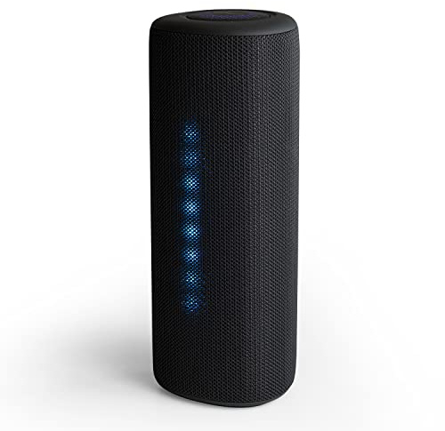 Boompods Rhythm 24 Bluetooth Lautsprecher - kabelloser Party Lautsprecher mit 10 LED-Lichteffekten, IPX5 Wasserschutz, 24W Tragbare Musikbox für Badezimmer und Reisen, nur für Apple-Geräte, Schwarz
