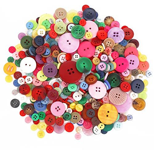 Abeillo 150g Knöpfe zum Basteln, 2/4 Löcher Knöpfe Bunt, Rund Kunstharz Kinderknöpfe Bastelknöpfe für Handwerk DIY Nähen Basteln, Scrapbooking
