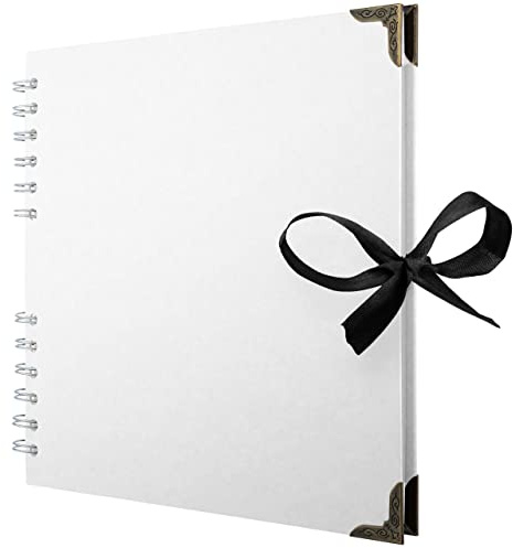 Bstorify Fotoalbum, fyrkantigt scrapbooking-album, 60 sidor (21 x 21 cm), tjockt vitt papper, hårt fodral, metallhörn, bandstängning, perfekt för klippböcker, projekt