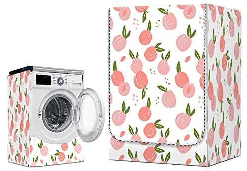 FANSU Copertura Lavatrice per Esterno per Lavatrici e Asciugatrice, Impermeabile Antipolvere Kawaii Coprilavatrice da Esterno con Aperture Frontali Protezione Solare (Rosa Pesca,M (8-10kg))