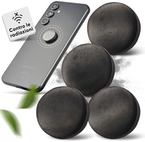 PURAJA 4 x Schungit-klistermärken | Original från Karelen | Schungit-platta för mobiltelefon, smartphone, surfplatta och bärbar dator | Schungit-klistermärke med certifikat från Zazhoginskij bly