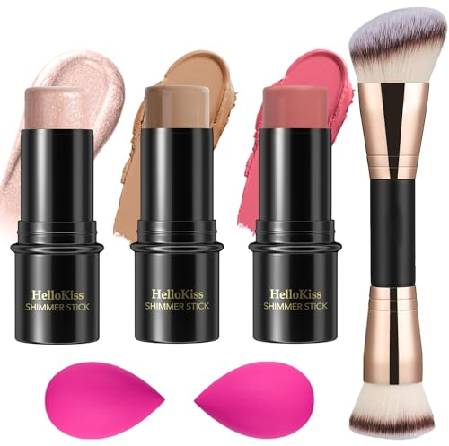 3 Stück Creme-Konturstift-Make-up-Set, Schattierungen mit Highlighter, Rouge und Bronzer,Zum Formen der Wangen, wasserfestes, mattes und taufrisches Finish(Fair-Light,#03+#09+#12)