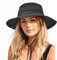 Durio Sonnenhut Damen und Herren - Outdoor Sommer Wanderhut UV-Schutz Bucket Cap mit Kinnriemen Fischerhut Safarihut Faltbar Mesh Breite Krempe Campinghut Schwarze