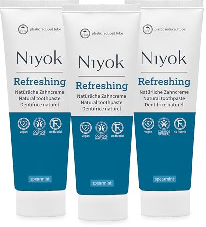 Niyok® Refreshing Zahnpasta Spearmint (3x75ml) • Remineralisierende Zahnpasta für gesunde Zähne • Natürlich sanfte Pflege & Frische • Plastikreduzierte Tube • Ohne Fluorid & Vegan