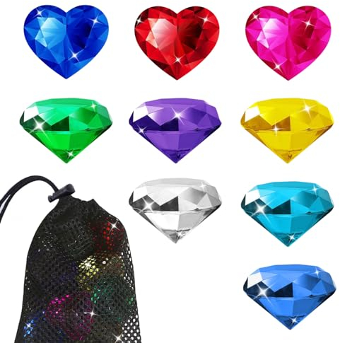 Mezrkuwr 9 Stück große Tauch Edelsteine, Pool Spielzeug, Poolspielzeug für Kinder, Sommerwurfspielzeug für den Pool mit verschiedenen Tauchedelsteinen, Strandspielzeug