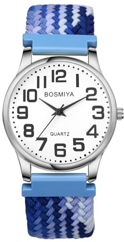JewelryWe Orologio da Polso Elastico da Donna: Orologio Estivo Cinturino in Tessuto Misurato Numero Grande Facile da Leggere Leggero