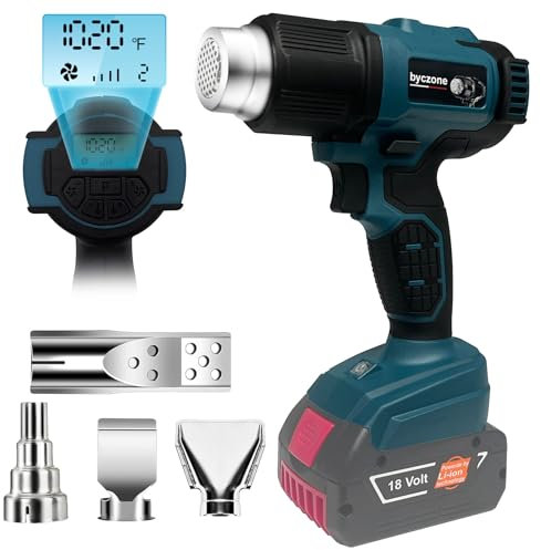bycpower - Soplador de aire caliente para batería Bosch Professional 18 V, 1022 ℉ de calentamiento rápido, pistola de calor de soldadura con pantalla digital LCD para película retráctil, electrónica