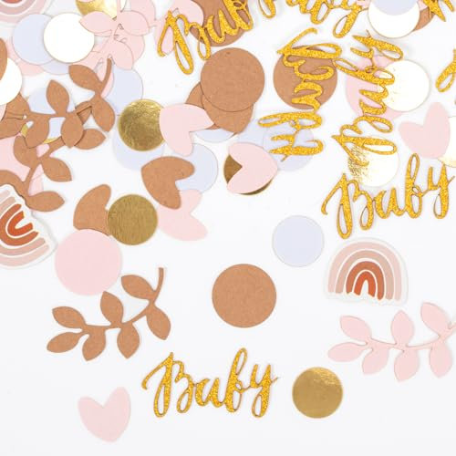 Decorazione per baby shower, 130 pezzi, coriandoli per bambini, baby shower, decorazione da tavolo, coriandoli con 6 motivi, per feste e compleanni (rosa)