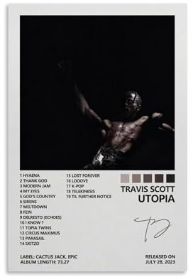 Qiamenu Poster di Travis Scott Music, copertina vintage di album con copertina di album musicali, per stanza, decorazione artistica da parete per camera da letto, 30 x 45 cm