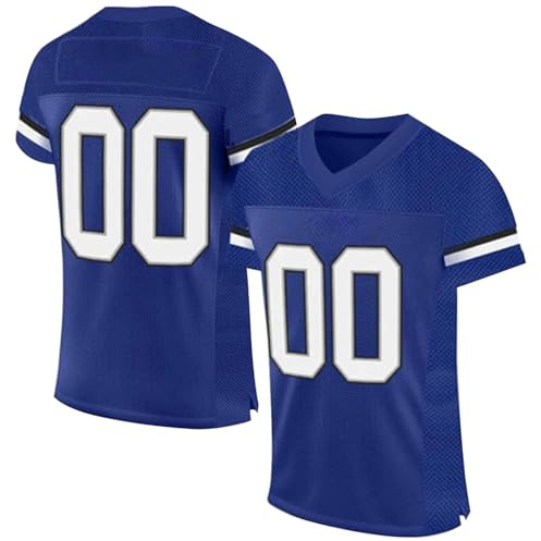 Maglia da American Football personalizzata con stampa/ricamo con nome e numero, maglietta da allenamento, maglietta hip hop da festa per uomo, donna e bambino, Blu, S