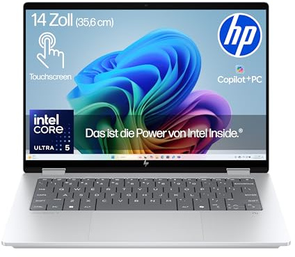 HP OmniBook X Flip Intel Core Ultra 5-226V 2in1 Next Gen AI Laptop | dedizierte NPU für KI | 40 NPU Tops | Copilot+ PC | 14 WUXGA 1920x1200 Touchscreen | 16GB | 512GB SSD | Win11 | QWERTZ | Silber