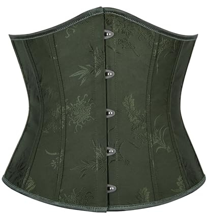 Dreay Womens Vintage Floral Print Underbust Corset Tops Vintage Boned Corset Belt Waist Belts 22134-Army Green-L