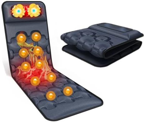 Tapis de massage chauffant intelligent pour le corps avec coussin de nuque – 20 nœuds de massage du cou, 10 modes de vibration, chaleur infrarouge, 9 niveaux d'intensité, pliable et portable, certifié