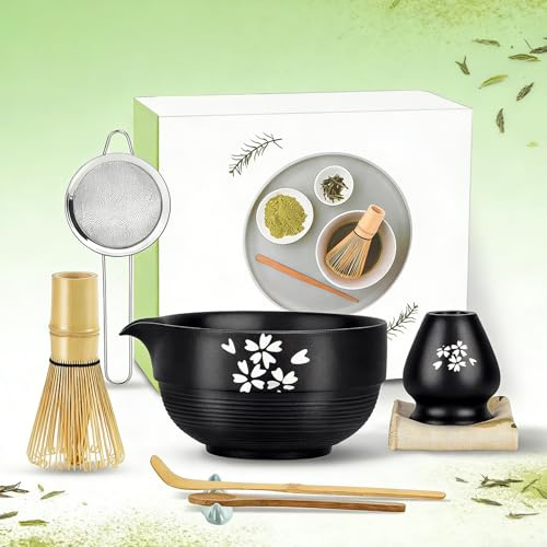 WPAJIRZO Matcha-Set | Matcha Tee Set | Matcha-Schale mit Ausgießer | matcha zubehör 8-tlg für Matcha-Zeremonie und Latte, MatchaTea Geschenk für Matcha-Liebhaber