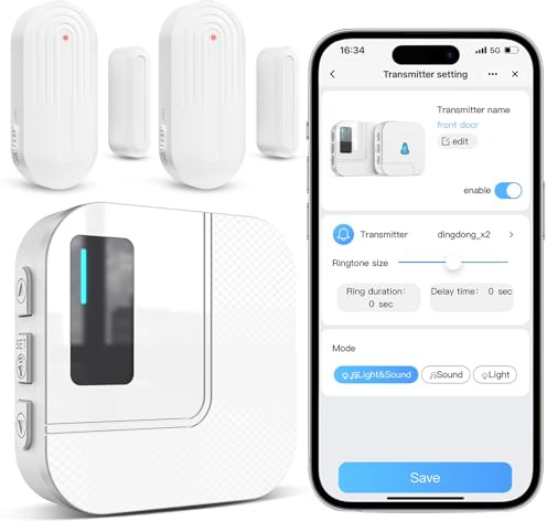 Door Chime,Sanjie WiFi Door Sensor Open Chime When Entering for Business/Home/Store/Office Alert Your Phone,Alarms for Kids Safety,500 FT Range,20 Ringtones ,2 Sensors 1 Receiver