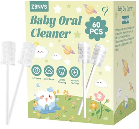 Foily 60-Pack Baby Tongue Cleaner Gauze– Gentle Newborn Oral Care, Disposable Toddler Tooth Brush for 0-24 Months Tooth Mouth Gum Clean (Square Style)