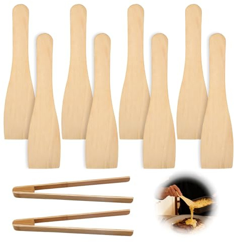 8 Stück Raclette-Spachtel aus Buchenholz, antihaftbeschichteter Schaber für Raclette-Pfannen mit 2 kratzfesten Zangen, Küchenutensilien