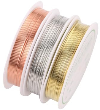 APKOL 3 Rotoli Rotolo di Filo di Rame argento, oro, oro rosa, 0.3mm x 13m Filo per Gioielli,Facile Da Tagliare per gioielli Ferro fai da te,DIY