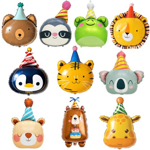 Globos Animales, Globo con Cabeza de Animal, 10 Piezas Safari Animales XXL Foil Globo, para Cumpleaños Fiesta