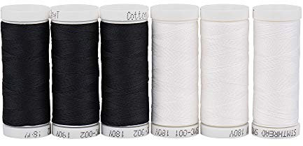 Simthread 50WT Cotton Embroidery Sewing Thread for Hand or Machine Embroidery Sewing Quilting Piecing Applique etc (3 White 3 Black)