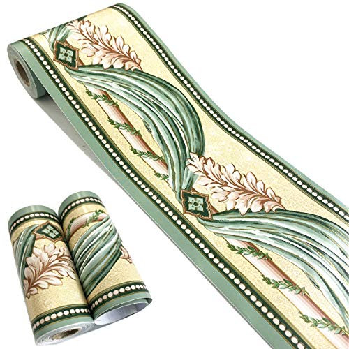 generies brand MESOAR Bordure de papier peint autocollant vintage en rotin Motif floral Vert 10 cm x 10 m