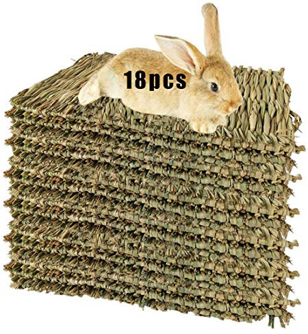Hamiledyi Kaninchen-Gras-Matte, Hasen-Naturstroh, gewebtes Bett, für Kleintierkäfige, Heumatte, zum Schlafen und Kauen, Katze, Hund (18 Stück Kaninchen-Grasmatte)
