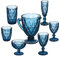 relaxdays Lot de 7 verres, cruche, bol à glace, 2 gobelets à eau et vin, coupes adaptées pour le lave-vaisselle, bleu