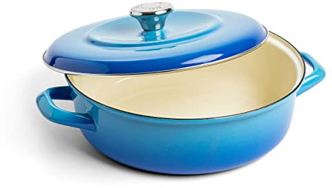 Merten & Storck Dutch Oven Flacher Runder Schmortopf, 26cm/3.8 Liter, Karibik Blau