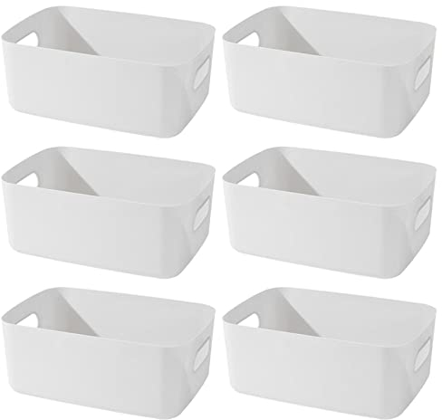 Bgfuni 6 Stück Aufbewahrungsbox,Organizer Box mit Griffen-(Original Design),Klein Kunststoffbox Weiß für Haushalt, Praktischer Aufbewahrungskorb Aufbewahrungskiste für das Bad,20x14x7.5cm (Weiß)