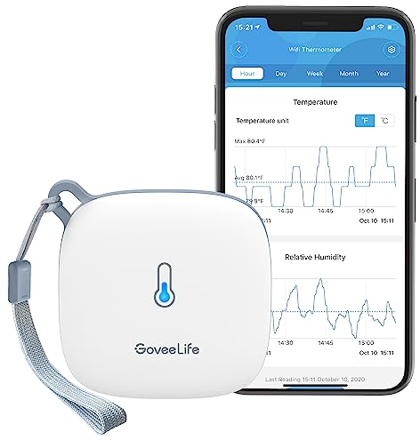 GoveeLife Termómetro higrómetro inteligente, monitor de temperatura WiFi H5179, sensor de humedad con alerta de aplicación, 2 años de exportación de almacenamiento de datos gratuito, termómetro