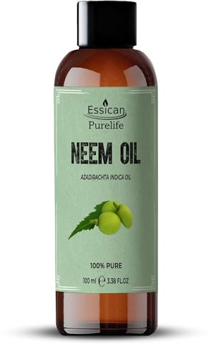 Essican Purelife Huile de Neem Pure 100% Pressée à Froid 100ml – Huile de Neem pour la Peau, Cheveux, Soins Capillaires, Lotion, Spray pour Plantes, Extrait Naturel, Croissance des Cheveux