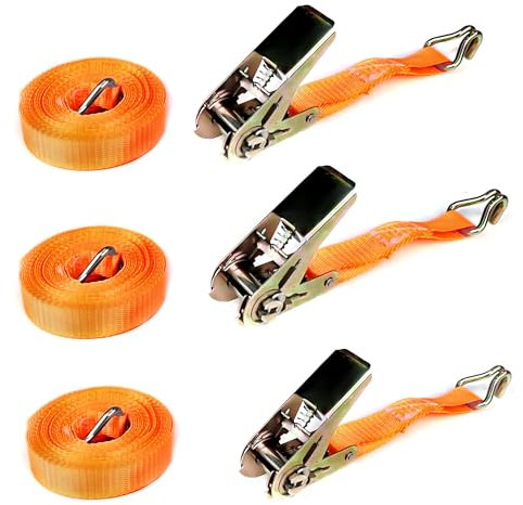 MANDUKA 3 Pièces Sangle à Cliquet avec Crochets, Longueur 6 m,Largueur 25 mm,Sangle d'Arrimage à Cliquet,Sangles de Serrage, capacité de Charge 1200 daN