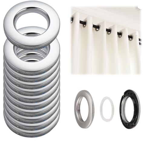 TESSTSY 32 Stück Vorhang Ösenringe, Vorhangringe Stoffösen, Ösenringe für Vorhänge, Rund Kunststoff Gardinen Ringe, Gardinen Ösen, 42mm Innendurchmesser, für Fenstervorhang, Duschvorhang