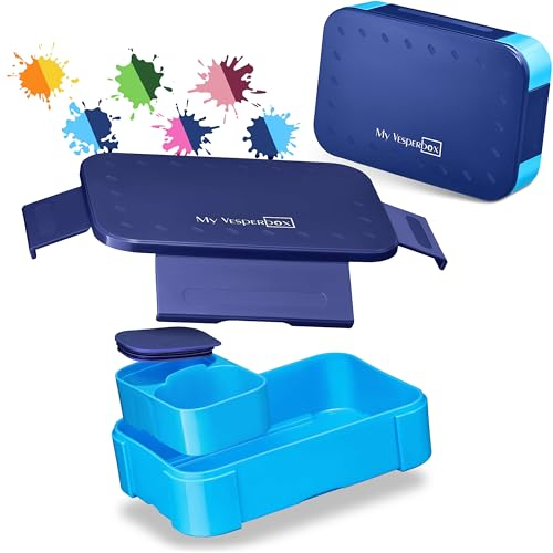 My Vesperbox – Mini Lite - Bento Box Kinder - Lunchbox - extrem robust – Brotdose – Brotbox ideal für Kindergarten und Schule (Deckel Blau/Körper Hellblau)