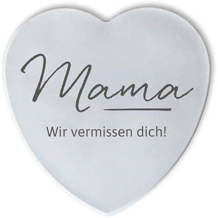 Dolorino Grabherz Keramik-Grabdekoration: Herz mit Aufschrift 'Mama, wir vermissen Dich' - Persönlicher Gedenkstein für Gräber | wetterfest und pflegeleicht