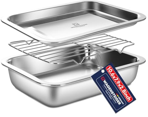 Stainless Steel Food Prep Container with Rack & Lid (Tray), 5.6Quarts, Catering Pans, Restaurant Pans, Buffet Party Pan, Roasting Pan with Rack, Bakeware Roaster, Casserole (1308 / No8)