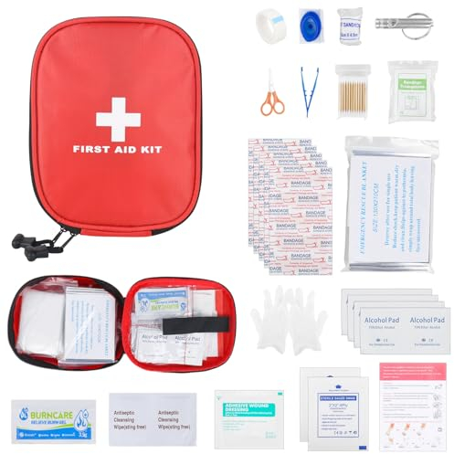 smtfcty Erste Hilfe Set, Mini Reiseapotheke 46 Teilig KFZ Verbandstasche Notfalltasche Notfallset für Auto Outdoor Fahrrad Zuhause Motorrad Arbeitsplatz Camping Wandern Notfall