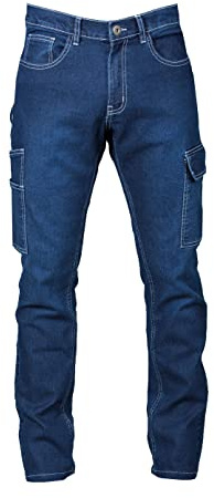 Generico Pantaloni da Lavoro Uomo Jeans Multitasche Modello Denver (IT, Testo, S, Regular, Regular, Blu)