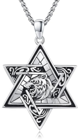 Collier étoile de David pour homme en argent sterling 925 - Pendentif en forme d'étoile de David - Amulette oxydée - Unisexe - Bijou juif pour garçons, mari, fils, hommes et femmes - Avec chaîne de 55