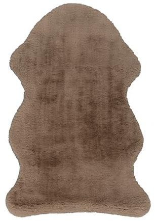 carpet city Kunstfell-Teppich Hochflor Wohnzimmer, Kamin - Fellförmig 60x90 cm - Einfarbig, Taupe - Kuschlig-weicher Bettvorleger Schlafzimmer - Polyester - rutschfeste Unterseite