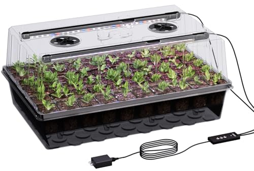 Patigrow 60-Cell Self-Watering Seed Trays with Grow Light, Reusable Thicken Seed Trays with Lids, Propagator for plants, Germination Trays Kit for Indoor Plant, Seed box