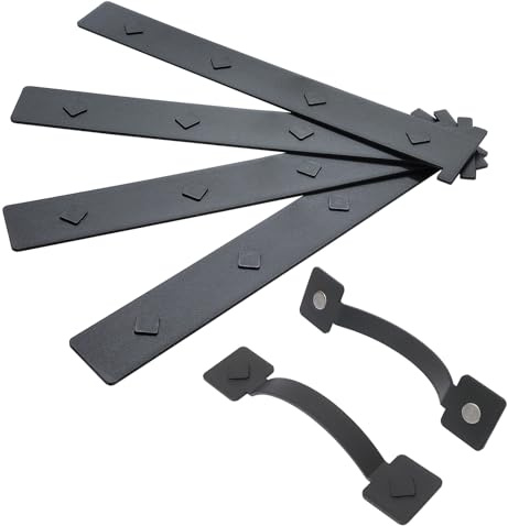 Young Wolf Decorative Garage Door Hardware Set (4 Hinges+2 Handles) - Black ABS Painted Surface Mount Magnets