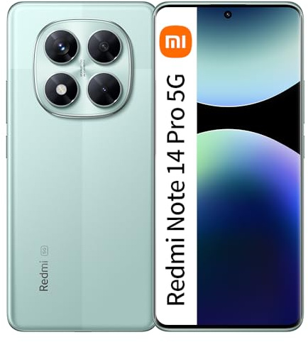 XIAOMI Redmi Note 14 Pro 5G EU 12GB RAM + 256GB ROM Smartphone 6.67-Inch 120Hz 200MP 5110mAh 45W Batería, Verde (con Cargador)