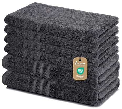Lavea 6-teiliges Handtuchset aus 100% Baumwolle – Anthrazit, 4 Handtücher 50x100 cm & 2 Duschtücher 70x140 cm – Weich, saugstark & Oeko-TEX Zertifiziert – Flauschiges Badehandtuch Set für Bad & Spa
